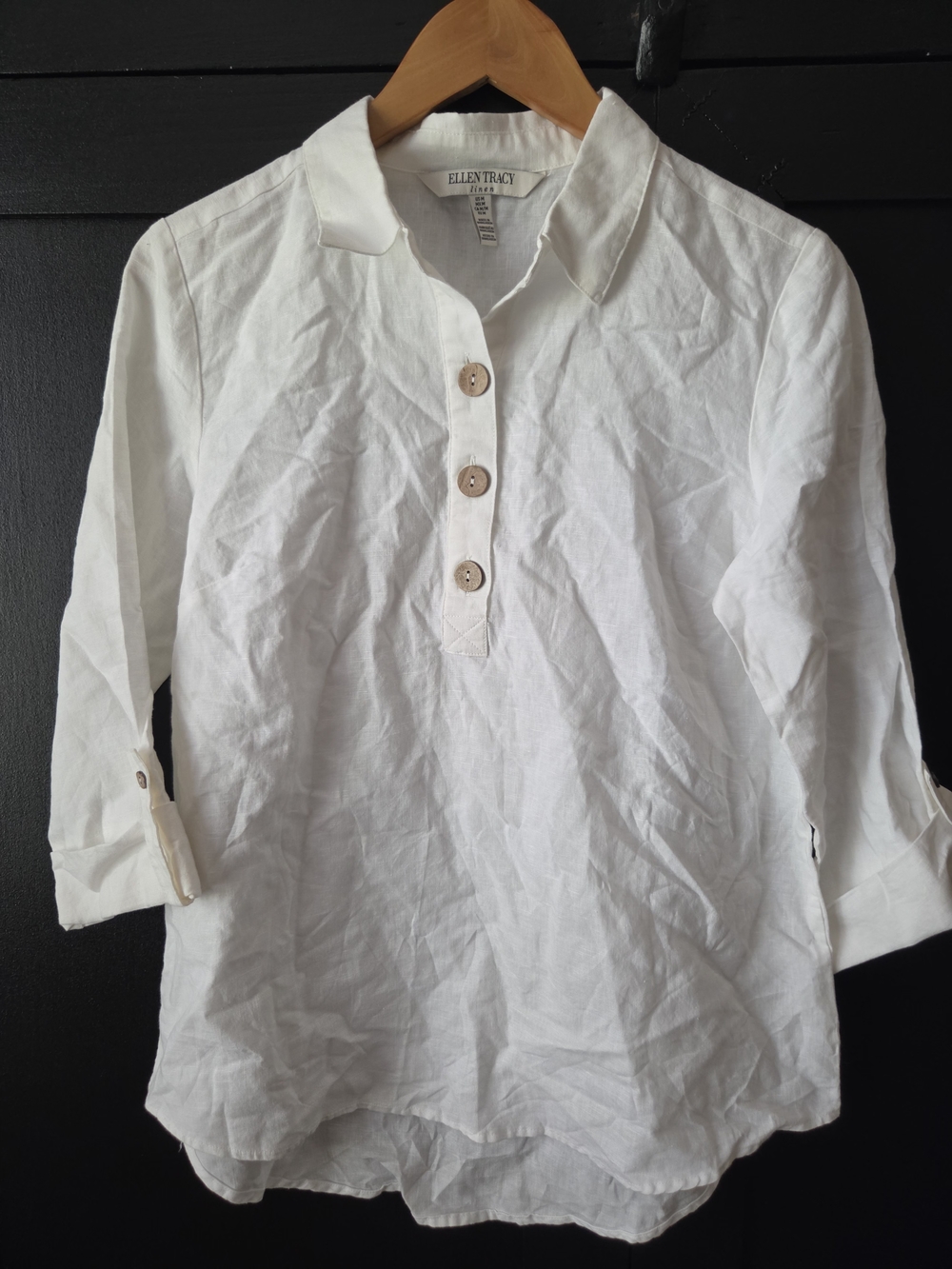 Ellen Tracy Women's White Linen Blend Button-Front Top ~ Size M